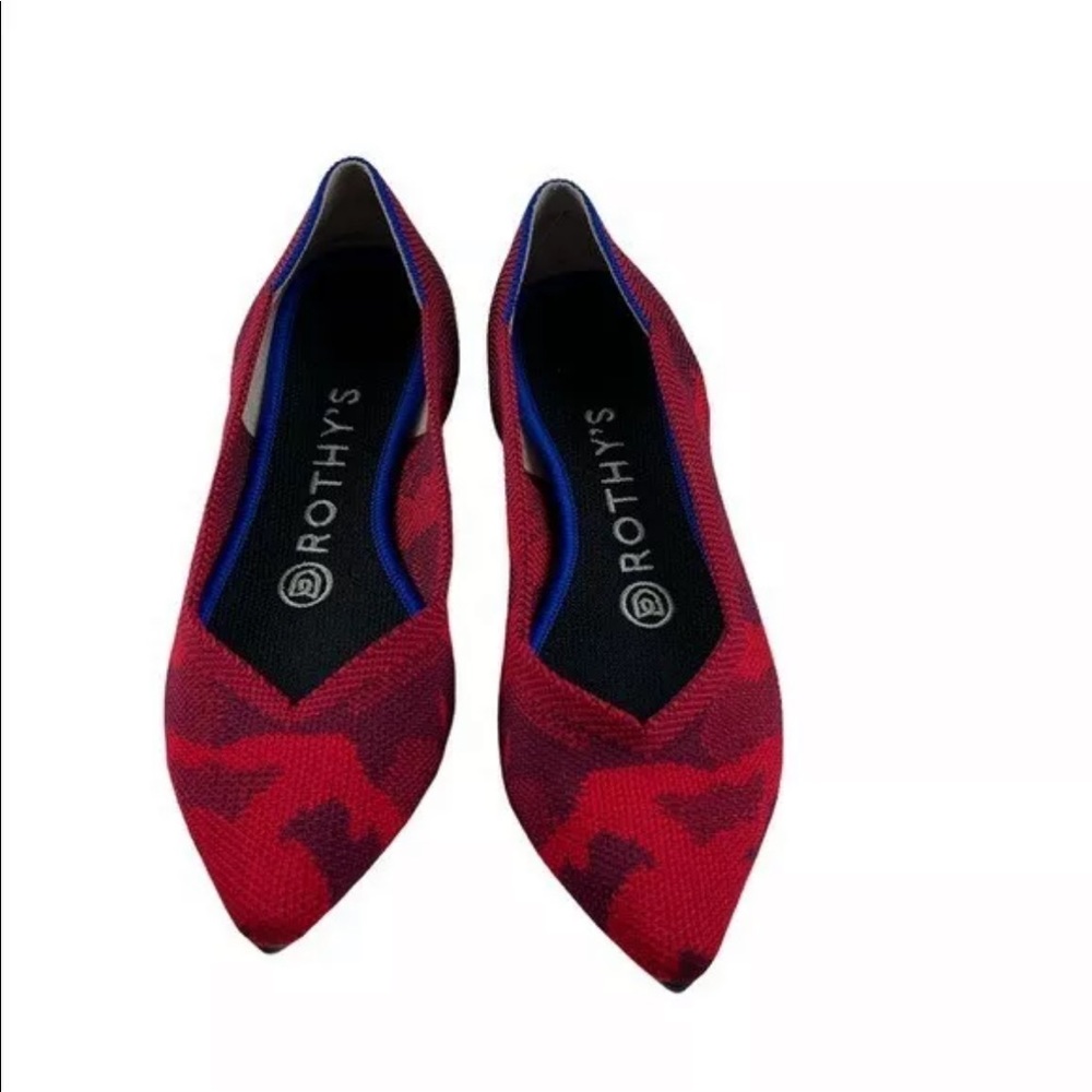 Rothy’s red camo flat shoes